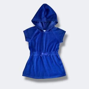 Hanna Andersson Terry Coverup Dress Girls Size 3 Blue Hooded Beach Pool Summer